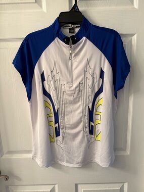 jamie sadock White, Blue & Yellow Short Zip Golf Shirt